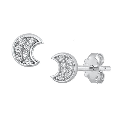 Silver CZ Earrings - Moon