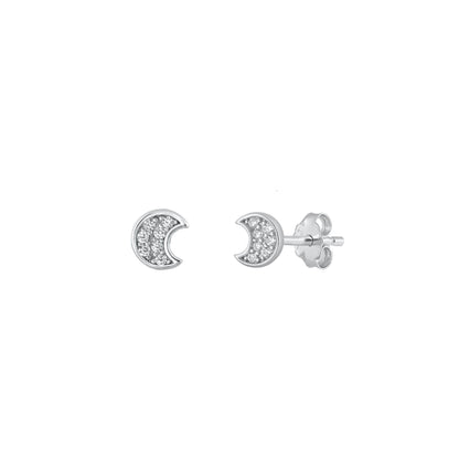 Silver CZ Earrings - Moon