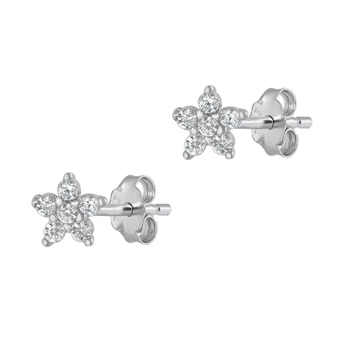 Silver CZ Earrings - Flower