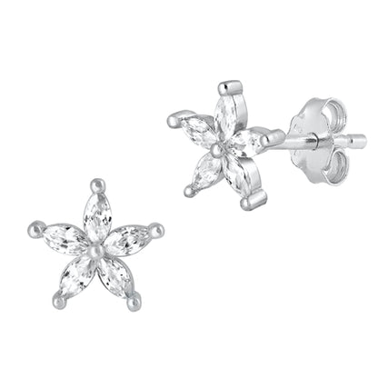 Silver CZ Earrings - Flower