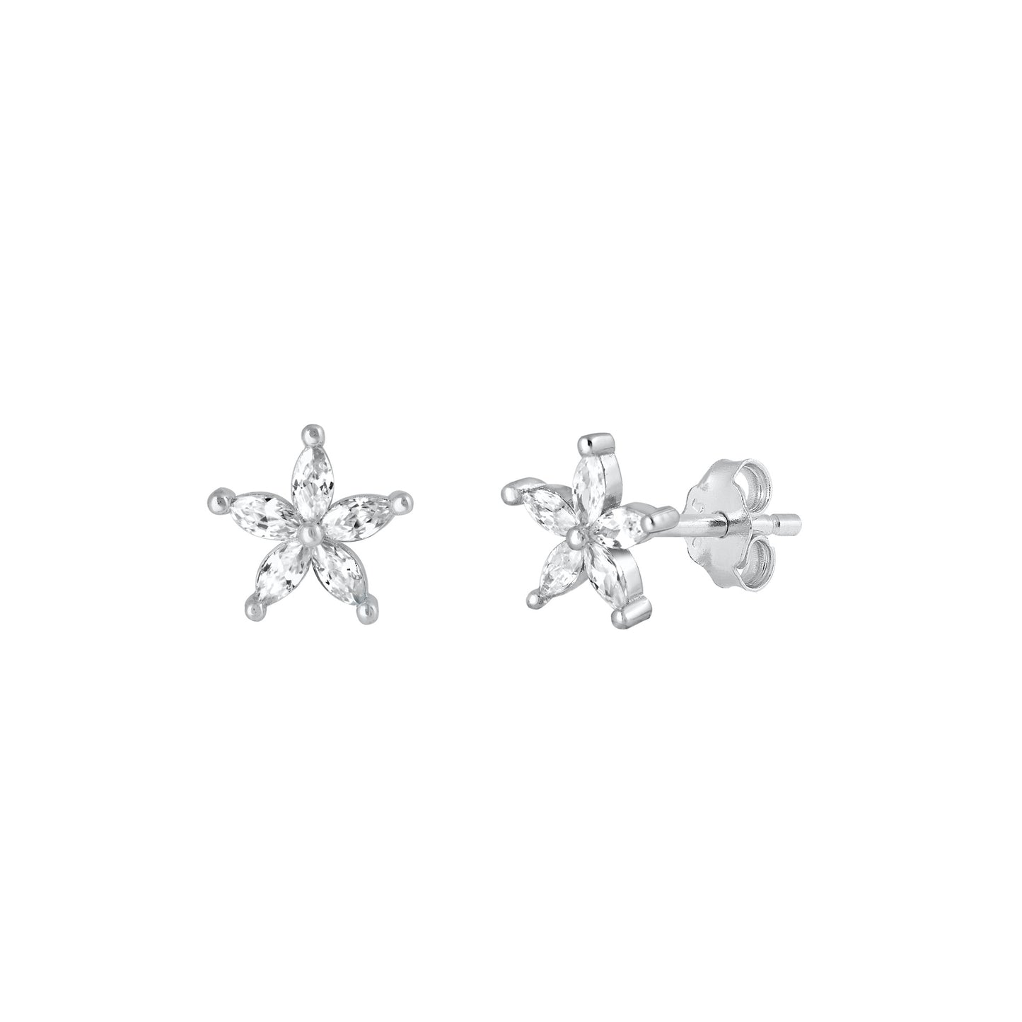 Silver CZ Earrings - Flower