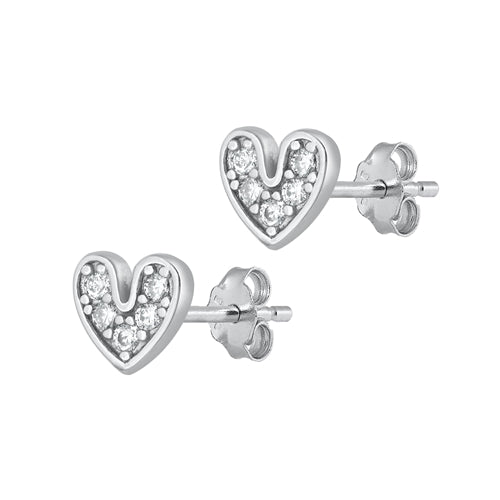 Silver CZ Earrings - Heart