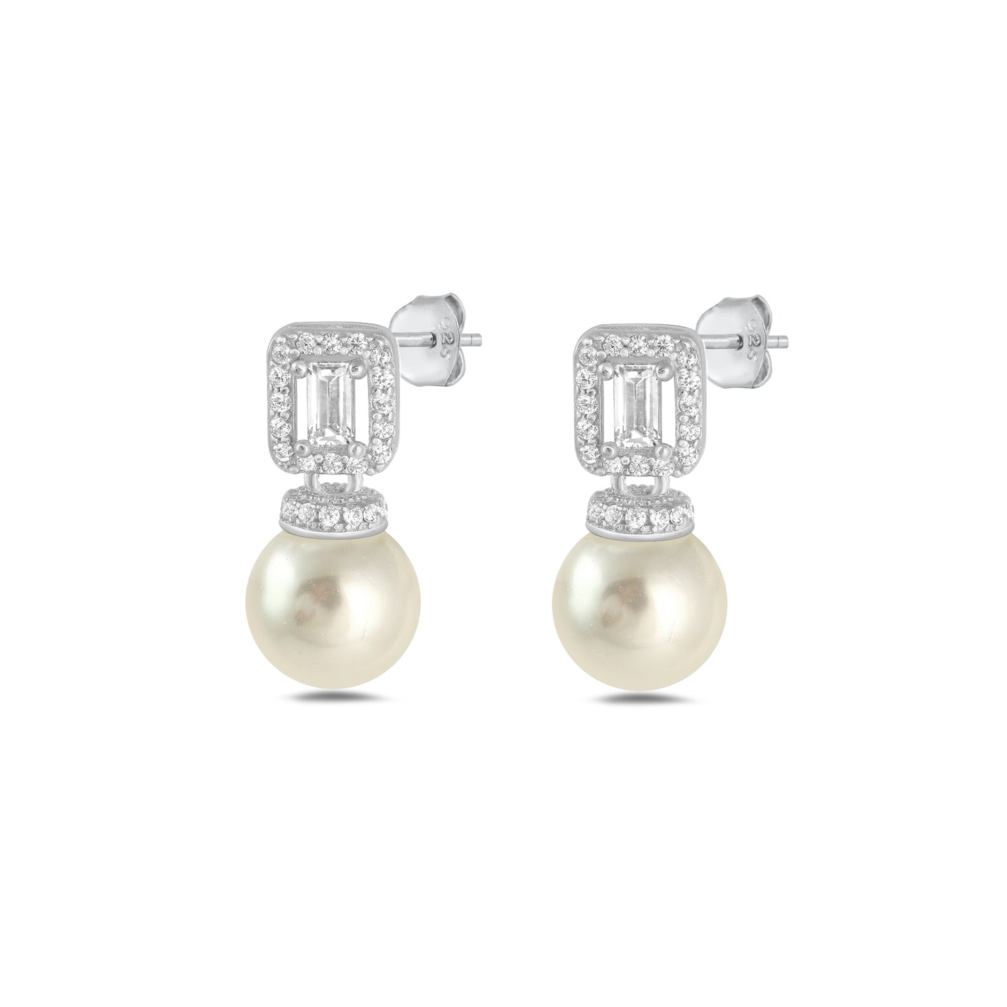 Silver CZ Earring - Pearl