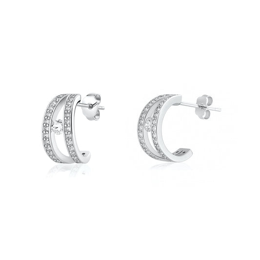 Silver CZ Open Hoop Earrings