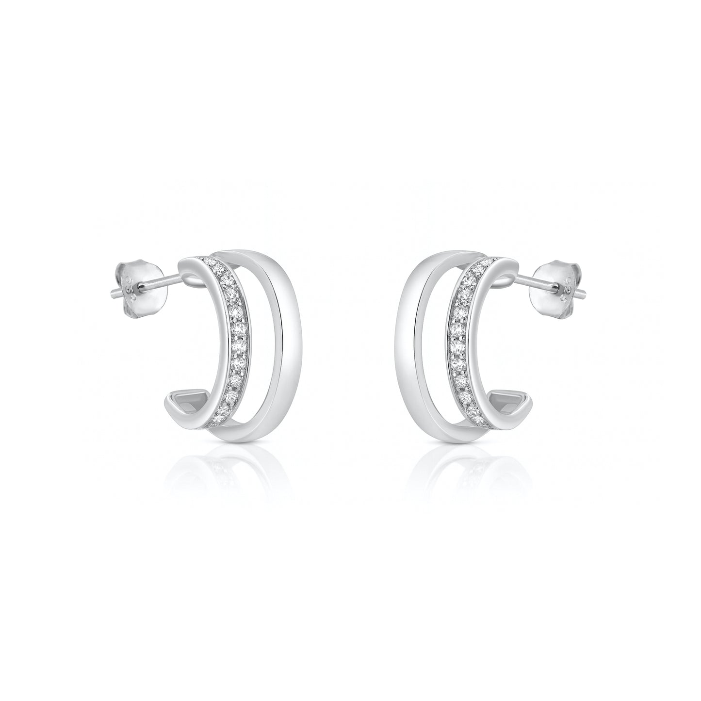 Silver CZ Open Hoop Earrings