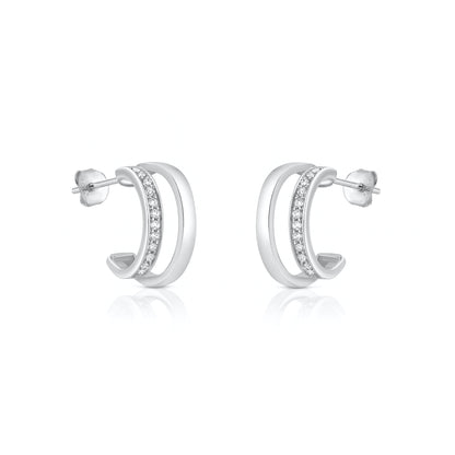 Silver CZ Open Hoop Earrings