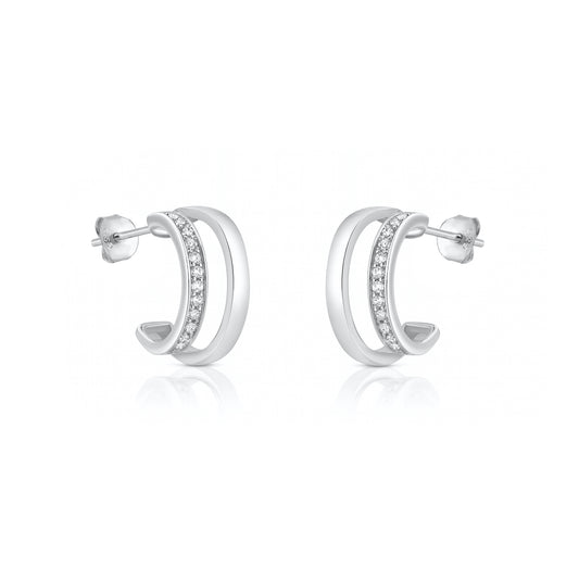 Silver CZ Open Hoop Earrings