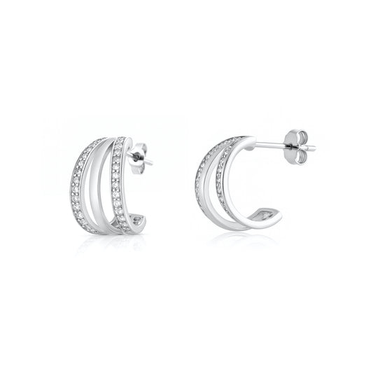Silver CZ Open Hoop Earrings