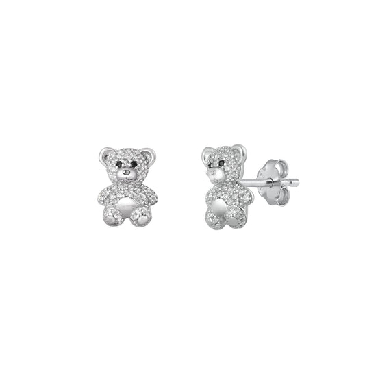 Silver CZ Earrings - Teddy Bear