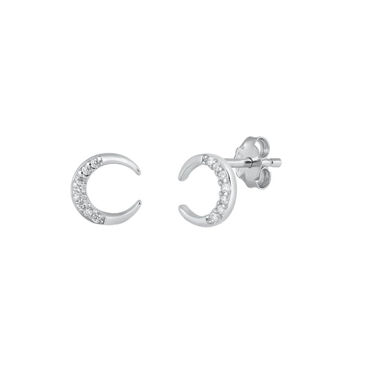 Silver CZ Earrings - Moon