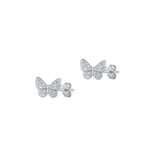 Silver CZ Earrings - Butterflies