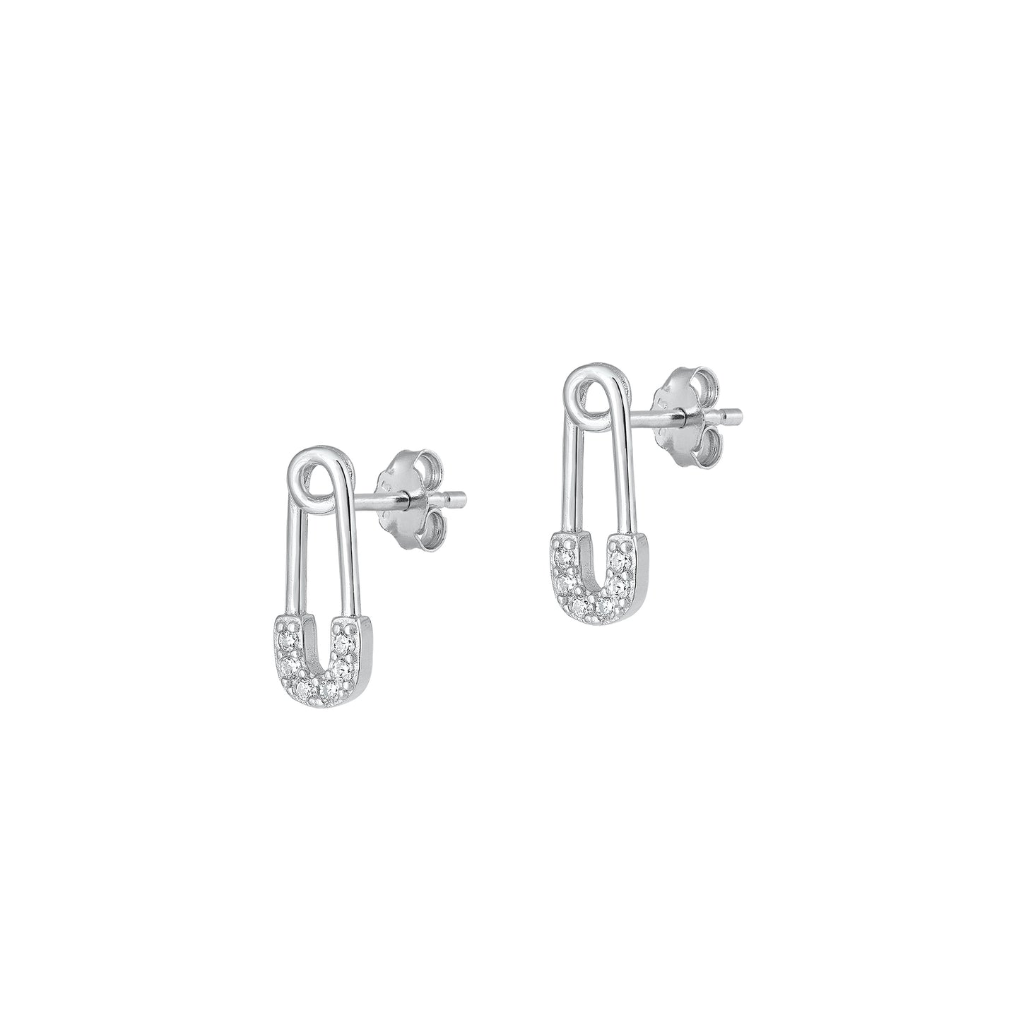 Silver CZ Earrings - Safety Pin