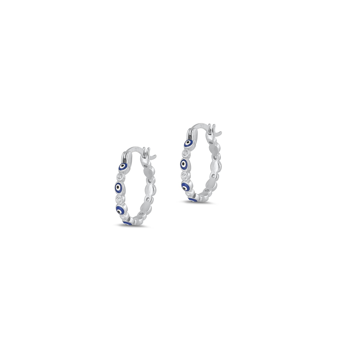 Silver CZ Hoop Earrings - Evil Eye