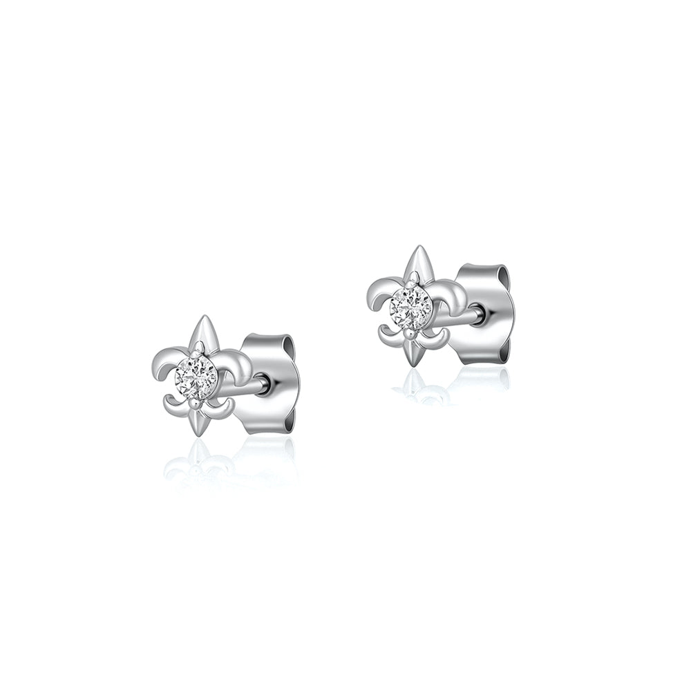 Silver CZ Earrings - Fleur De Lise