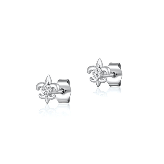 Silver CZ Earrings - Fleur De Lise