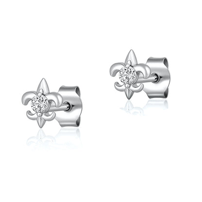 Silver CZ Earrings - Fleur De Lise