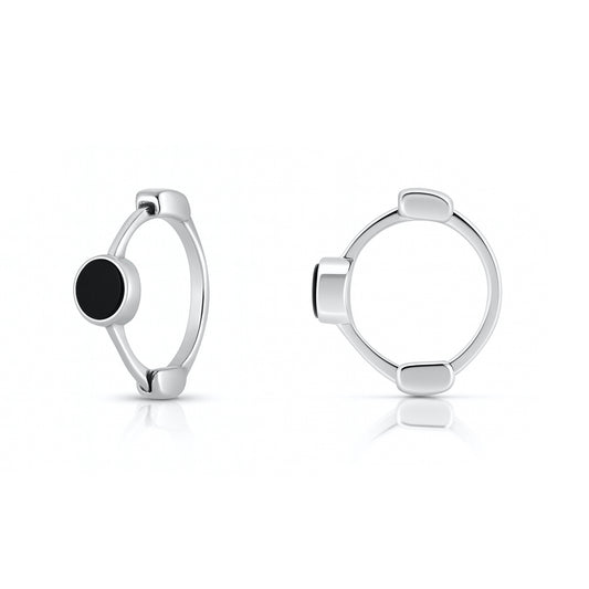 Silver Stone Huggie Hoop Earrings