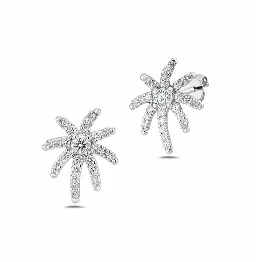 Silver CZ Earrings - Palm Tree