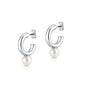 Silver Pearl Open Hoop Earrings