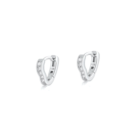 Silver CZ Heart Shaped Hoops