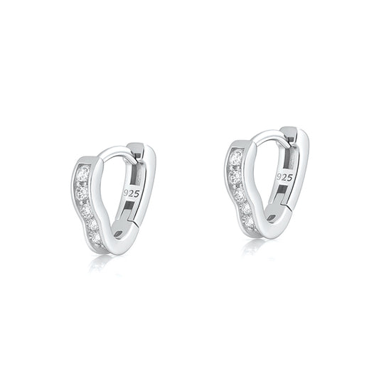 Silver CZ Heart Shaped Hoops