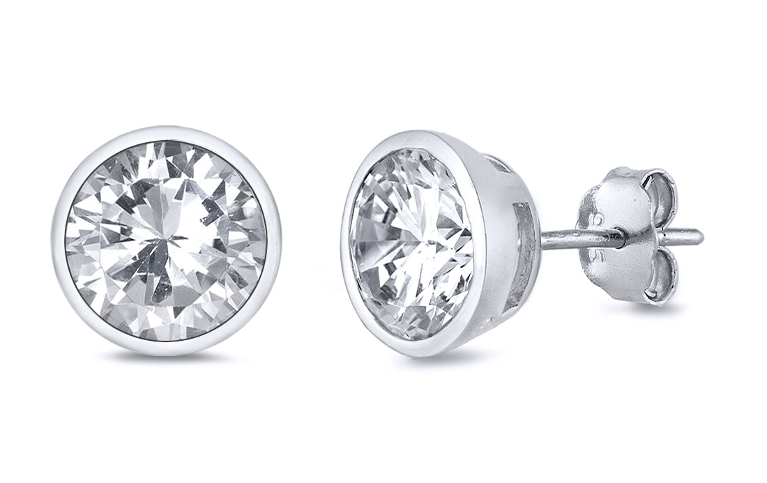 Round Bezel CZ Stud Earrings