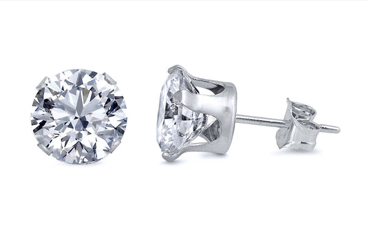 Round Clear CZ Earrings (Rhodium Plated)