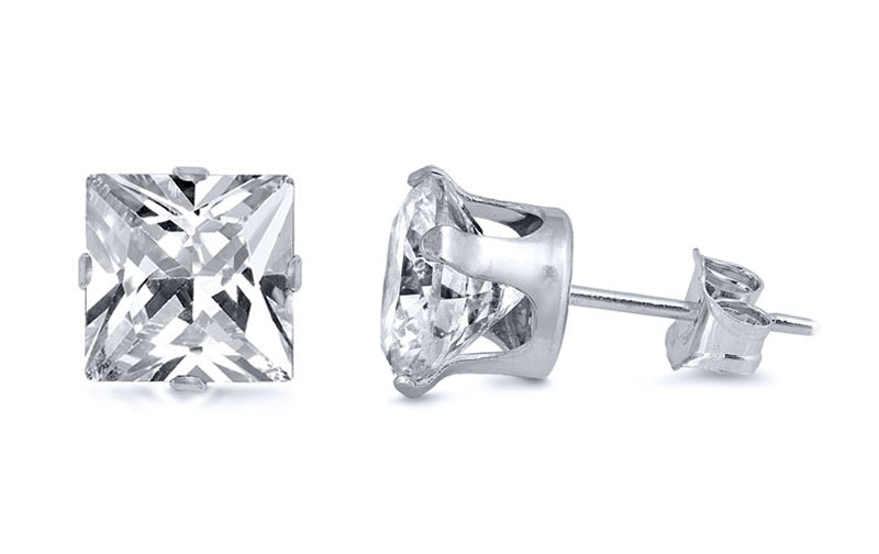 Square Clear CZ Earrings (Rhodium Plated)