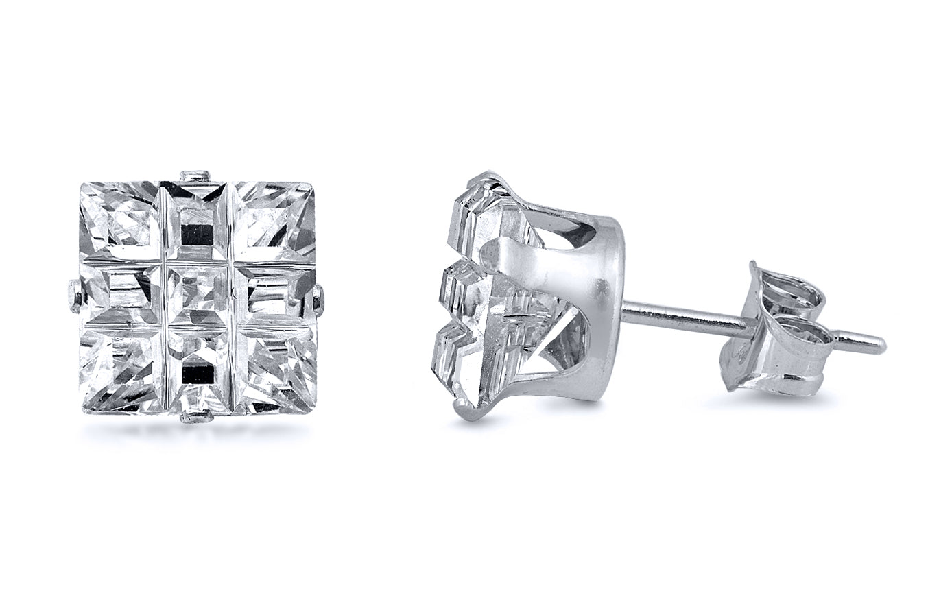 Square Invisible Cut Clear CZ Earrings