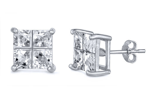 Square Invisible Cut Clear CZ Stud Earrings (Casting)