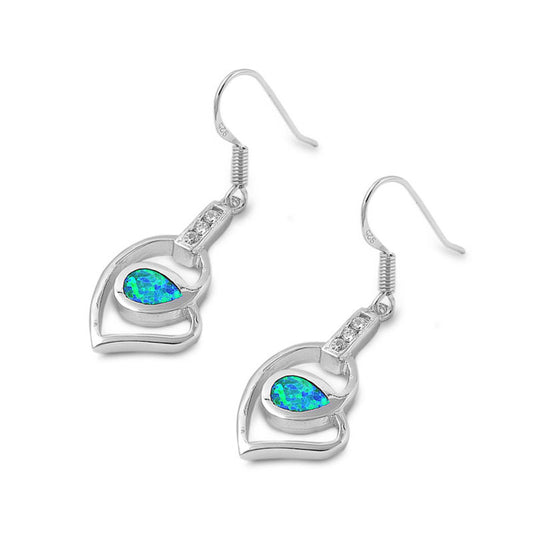 Silver Lab Opal Earrings - Heart