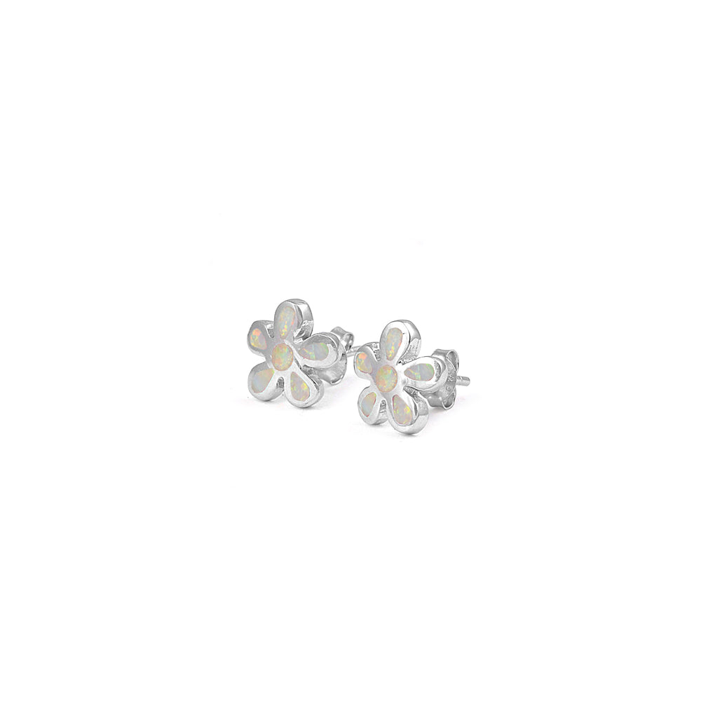 Silver Lab Opal Earrings - Flower