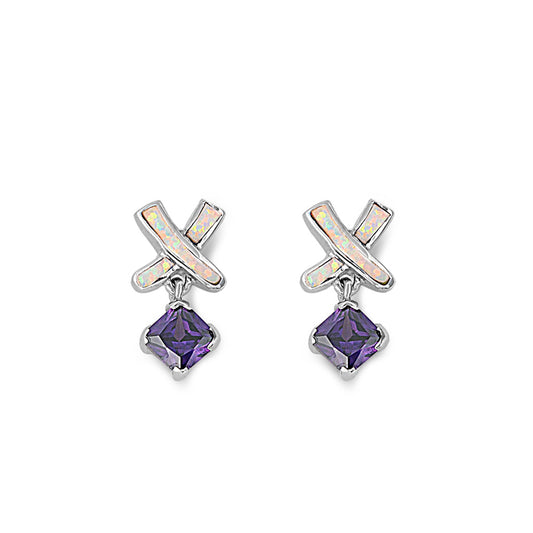 Silver Lab Opal Earrings