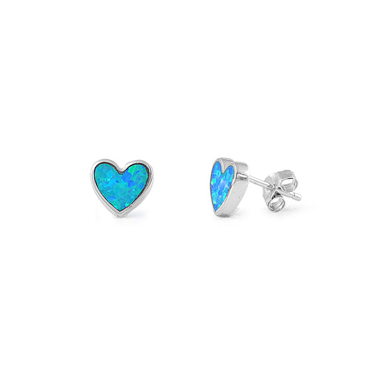 Silver Lab Opal Earrings - Heart