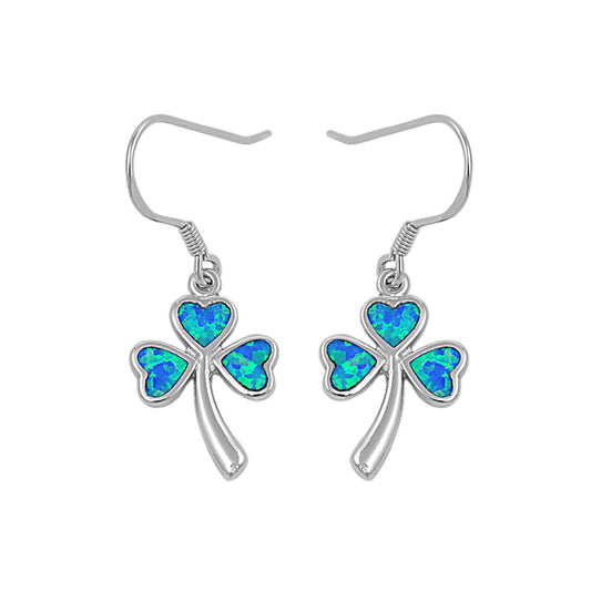 Silver Lab Opal Earrings - Clover Leaf