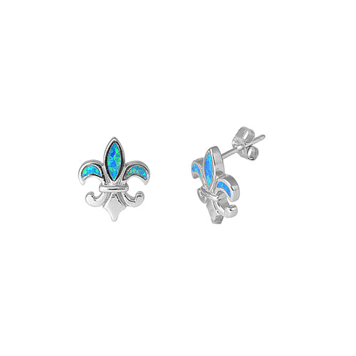 Silver Lab Opal Earrings - Fleur de lis