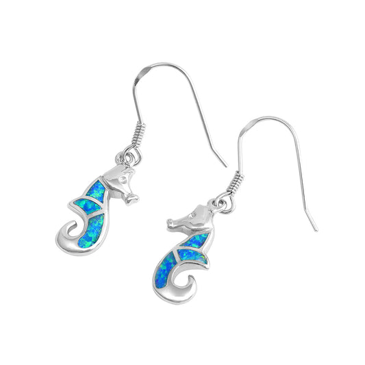 Silver Lab Opal Earrings - Seahorse