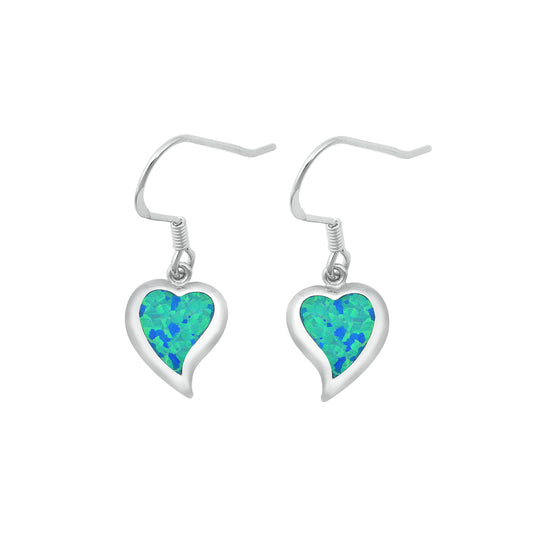 Silver Lab Opal Earrings - Heart