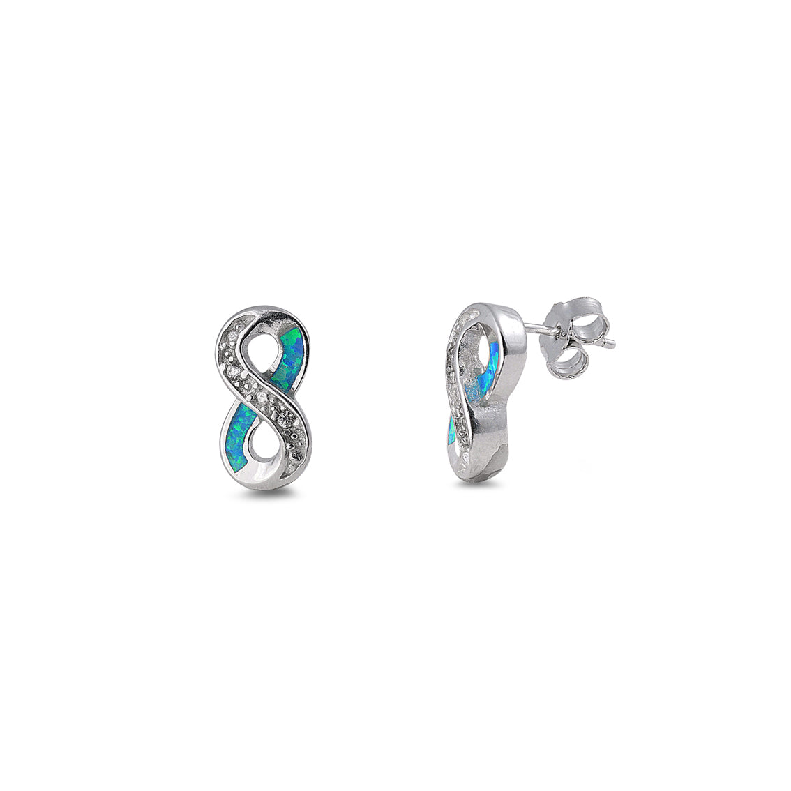Silver Lab Opal Earrings - Infinity