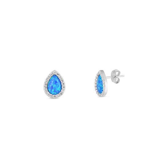 Silver Lab Opal Earrings - Tear Drop