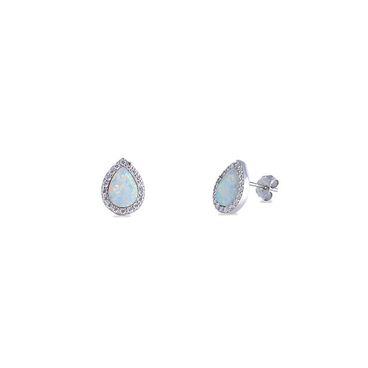Silver Lab Opal Earrings - Tear Drop