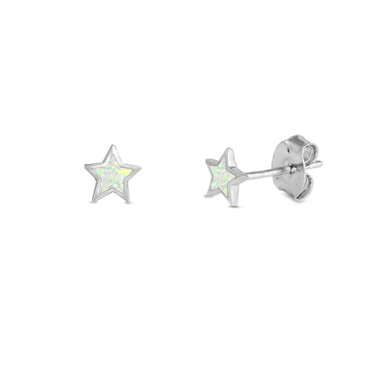 Silver Lab Opal Earrings - Star