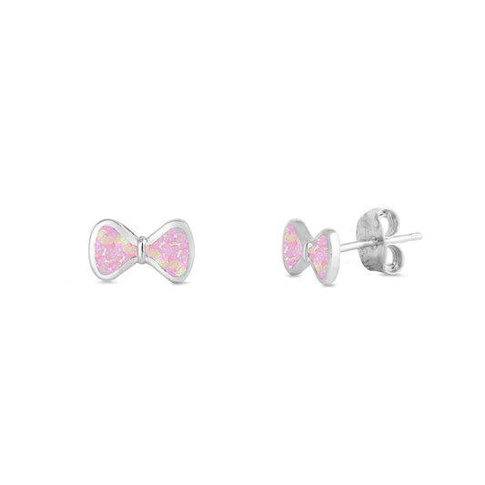 Silver Lab Opal Earrings - Bow
