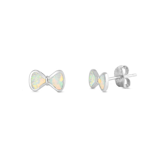 Silver Lab Opal Earrings - Bow