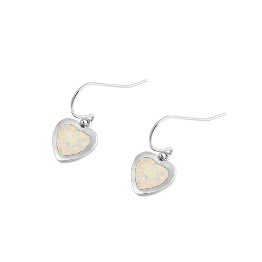 Silver Lab Opal Earrings - Heart