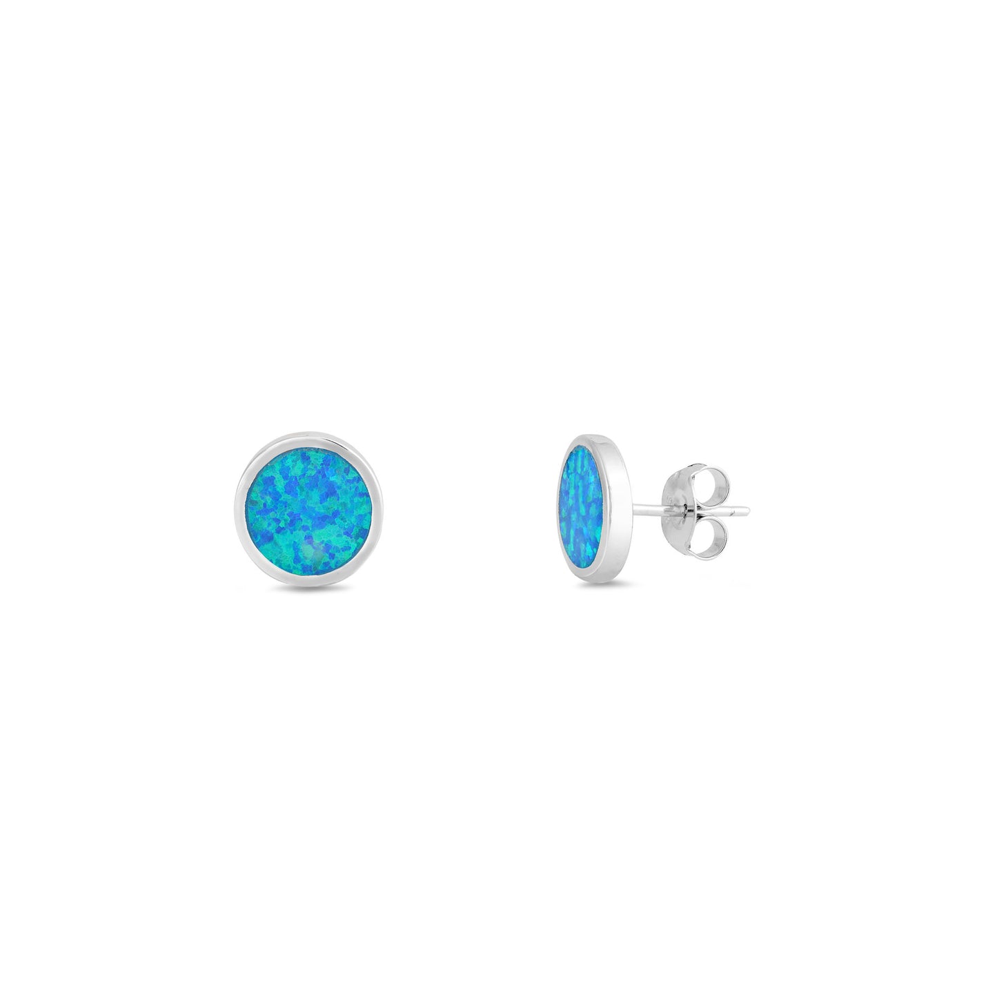 Silver Lab Opal Earrings - Circle