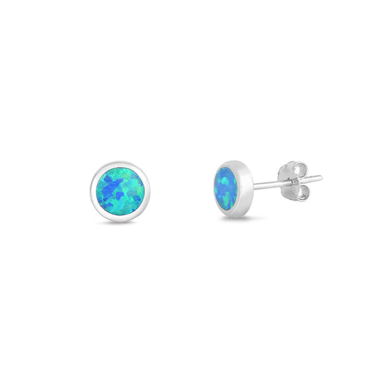 Silver Lab Opal Earrings - Circle