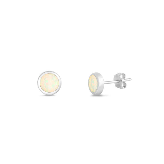 Silver Lab Opal Earrings - Circle