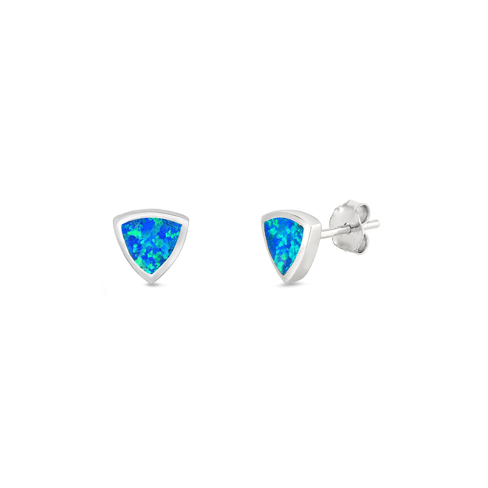 Silver Lab Opal Earrings - Triangle