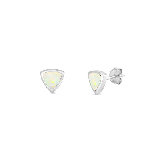 Silver Lab Opal Earrings - Triangle